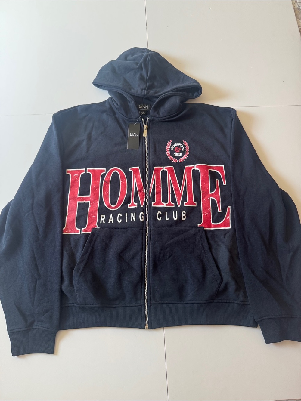 BoohooMAN Oversized Boxy Homme Spray Wash Zip Through Loopback Hoodie